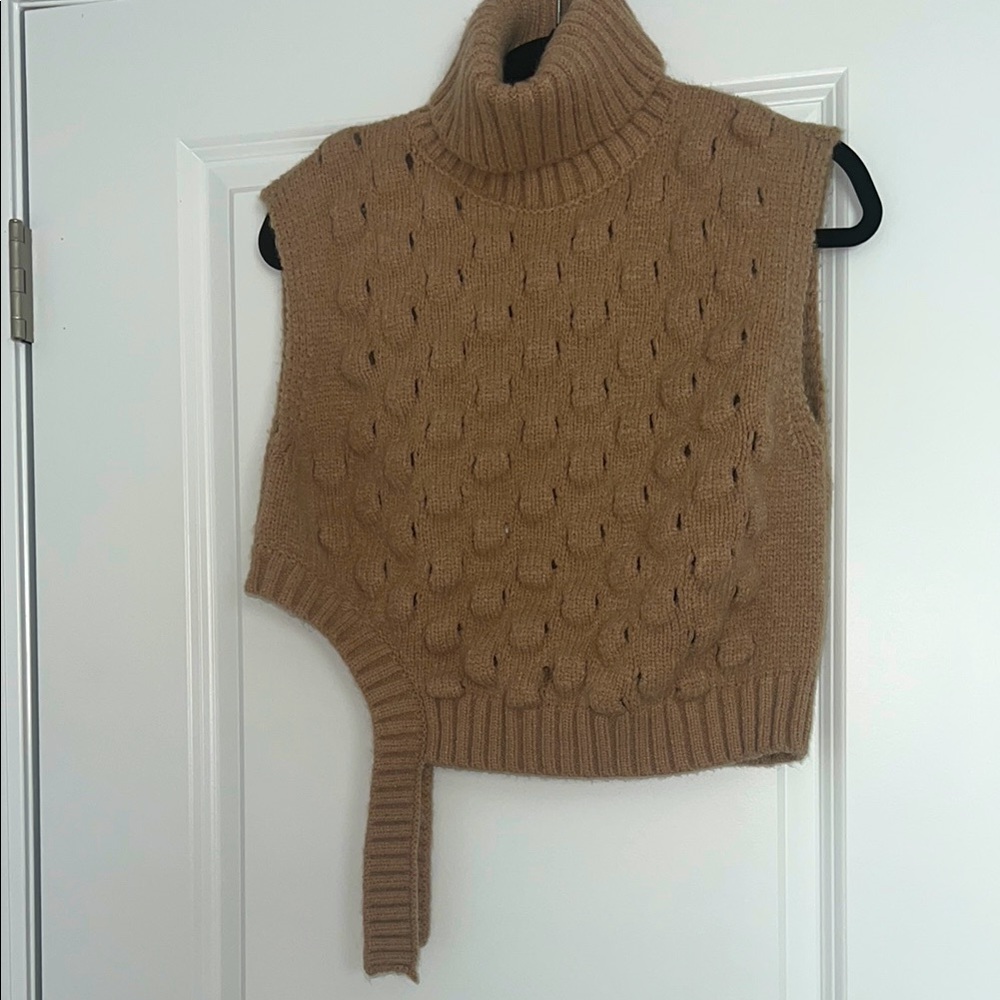 Cozy Tan Turtleneck Sweater Vest